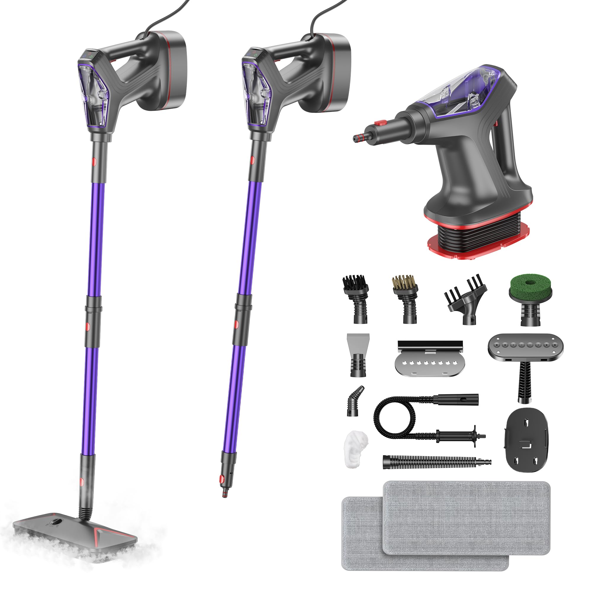 GlowWise - 29-in-1 Heavy Duty Steam Mop & Handheld Steamer – Cleans Floors, Tile, Grout, Windows, Walls, Furniture & Decks - Purple