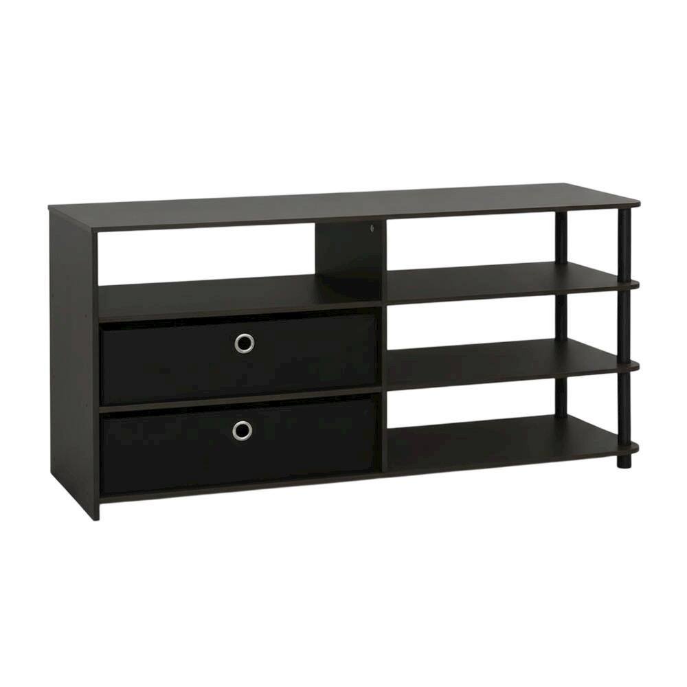 Alt View 3. FurniFact - Walnut TV Stand, 50-Inch Screens, Storage Bins, Modern Design - Brown.