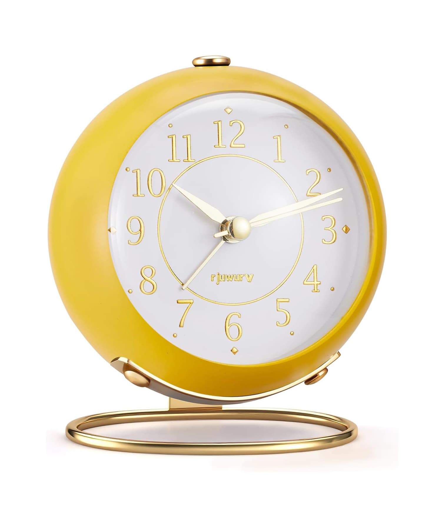 Front. FINEAK - Vintage Silent Metal Analog Alarm Clock, Gold Mango Yellow Desk Clock - Yellow.