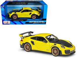 Porsche 911 GT2 RS Hood and Gold Wheels "Special Edition" 1/24 Diecast Model Car by Maisto - Yellow with Carbon