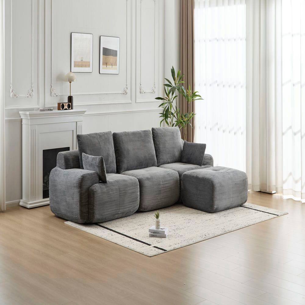 Alt View 10. Kadyn - Modern Memory Foam Compressed Sofa, Large Pet-Friendly Sectional Couches, Corduroy Fabric, Gray - Gray.