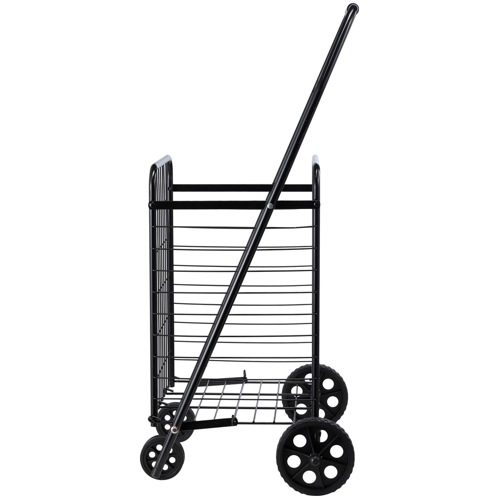 Alt View 5. VEVOR - Shopping Cart, Folding Grocery Utility Cart with Swivel Wheels, 90 LBS Large Load Capacity, Heavy Duty Rolling - Black.