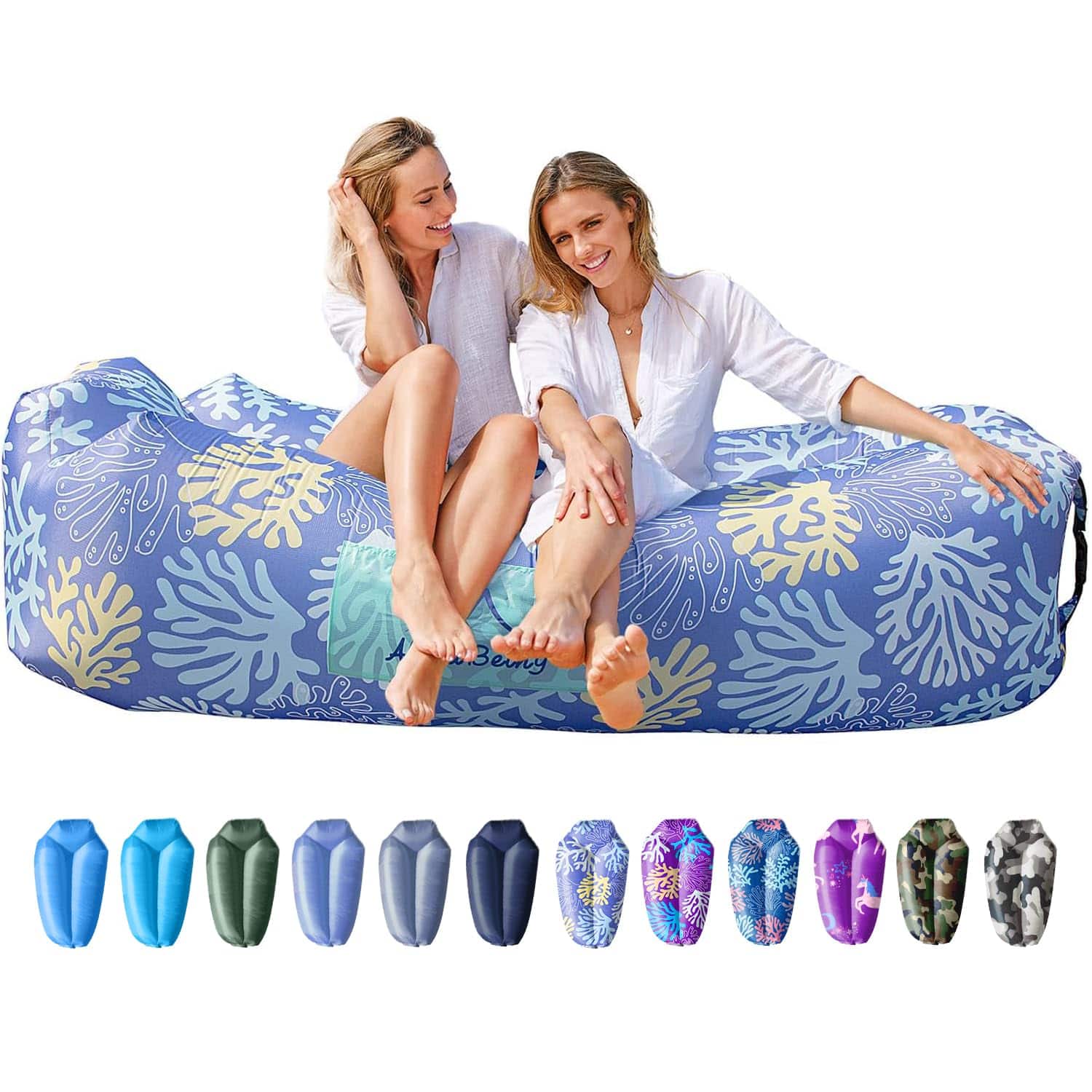 JETRANSPORT - Inflatable Lounger Beach Chair Accessories Air Sofa Hammock Couch For Camping Backyard Lakeside With Sacks - Coral Lightblue