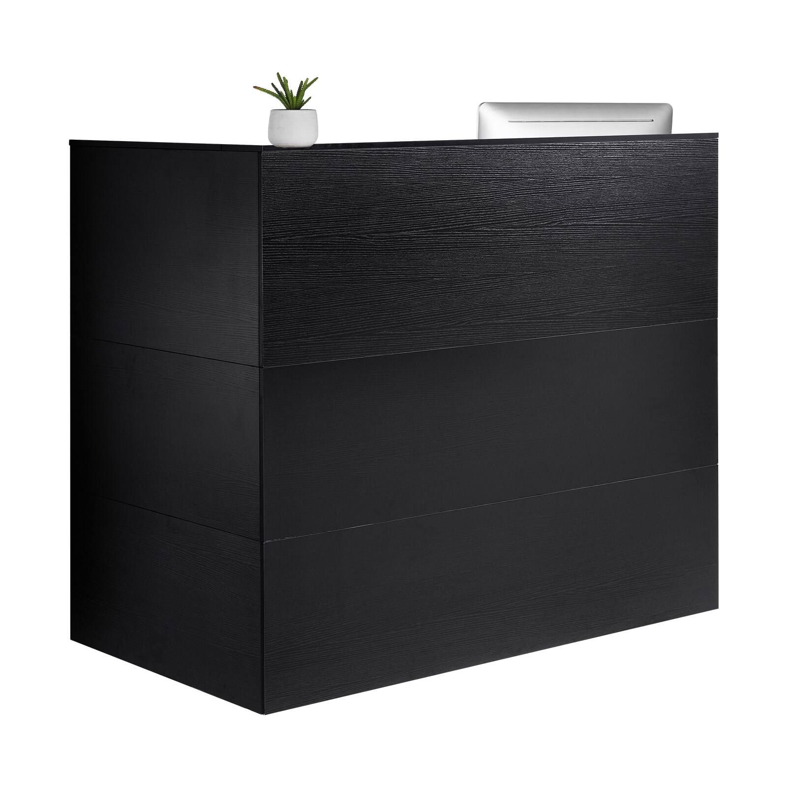 Front. VEVOR - Reception Desk, 55Inch L-Shaped Front Counter Table, Office Reception Counter - Black.