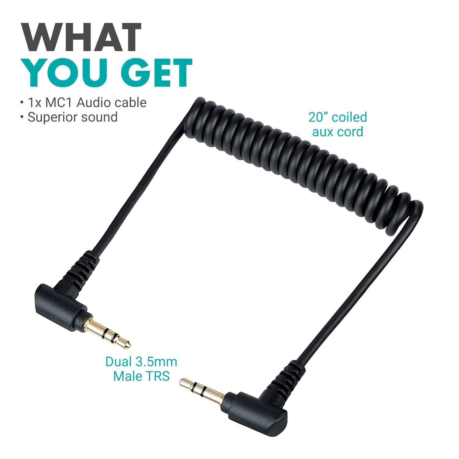 WHAT YOU GET

- 1x MC1 Audio cable
- Superior sound
- 20" coiled aux cord
- Dual 3.5mm Male TRS