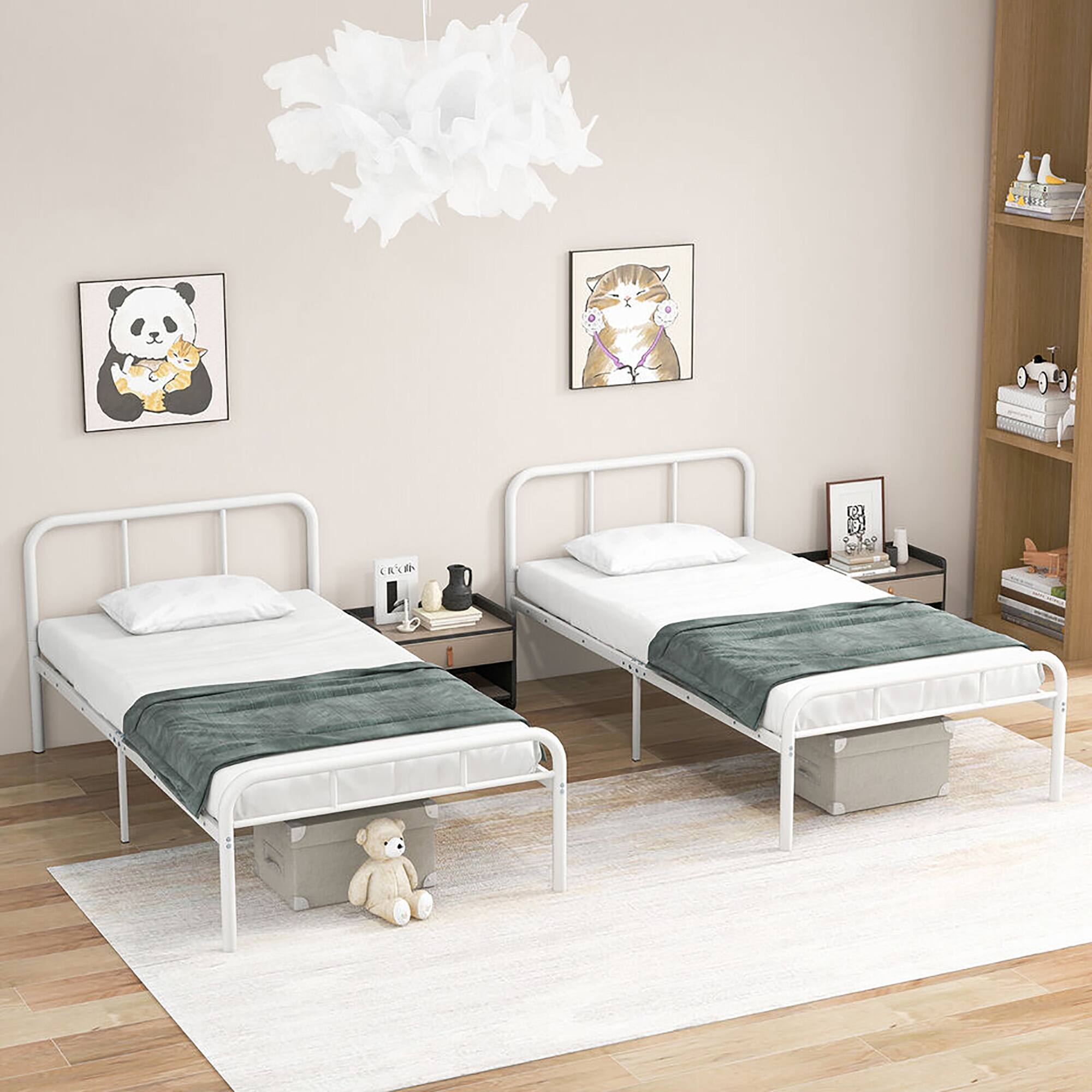 Alt View 3. Gymax - Gymax 12-Inch Twin Bed Frame Modern Metal Platform Bed w/ Headboard & Footboard White - White.