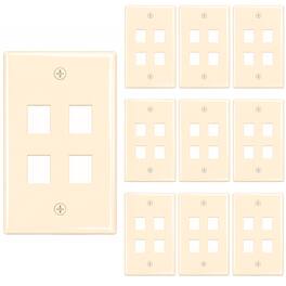 Cmple.com - 4 Port Keystone Wall Plate 10 Pack Single Gang for RJ45 Ethernet HDMI Coax & Audio - Ivory