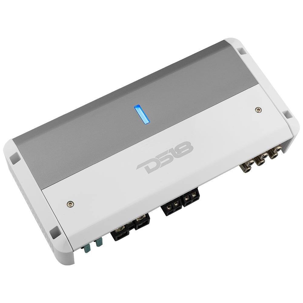 Angle. DS18 Audio - NXL-M 4-Channel Class D Car Amplifier with Marine Rating, 4 x 150W RMS at 4 Ohm - White/Silver.