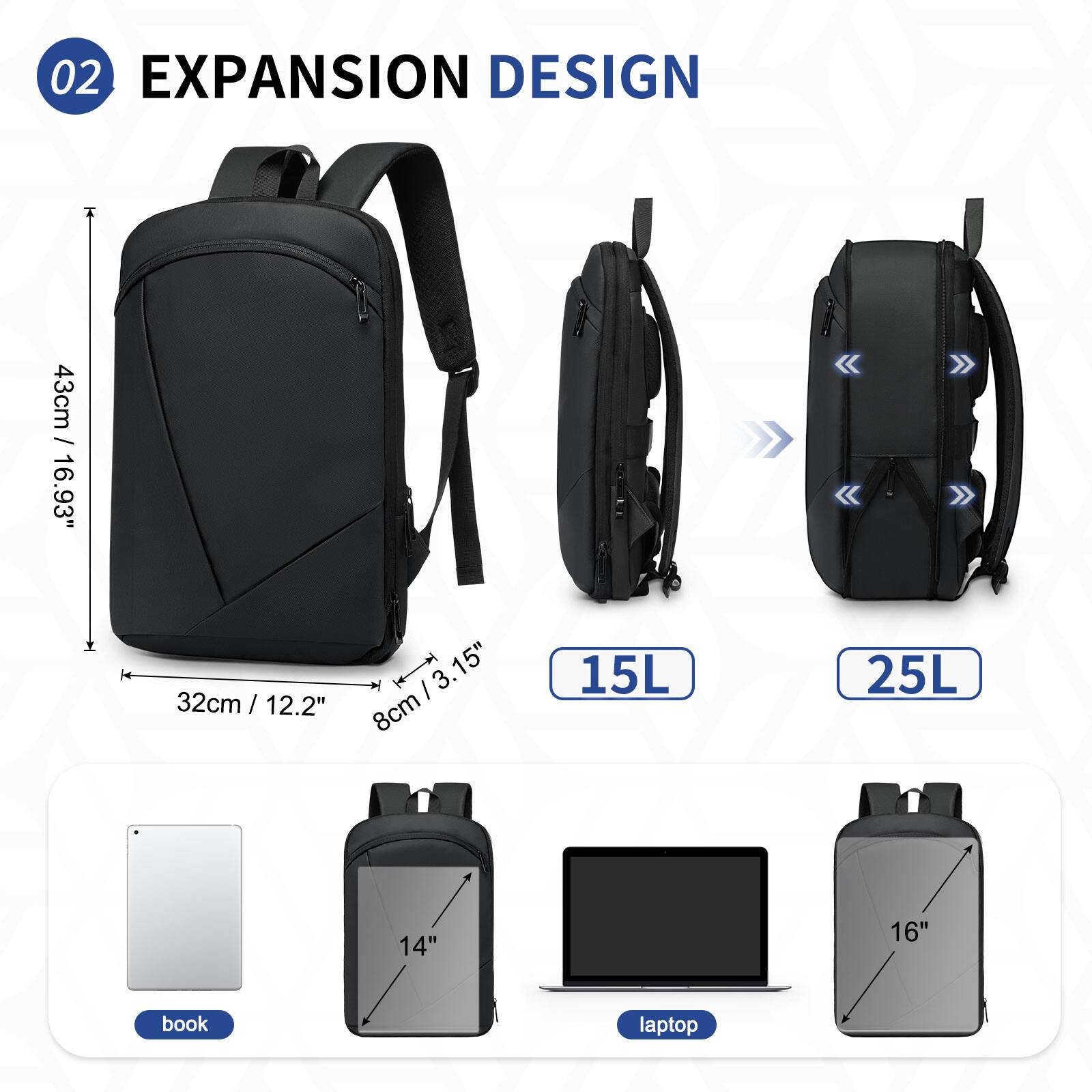 Unique Bargains - Slim Expandable TSA Business Bag for Men, 16" Laptop  Compartment, 15L-25L, Lightweight Work Office - Black