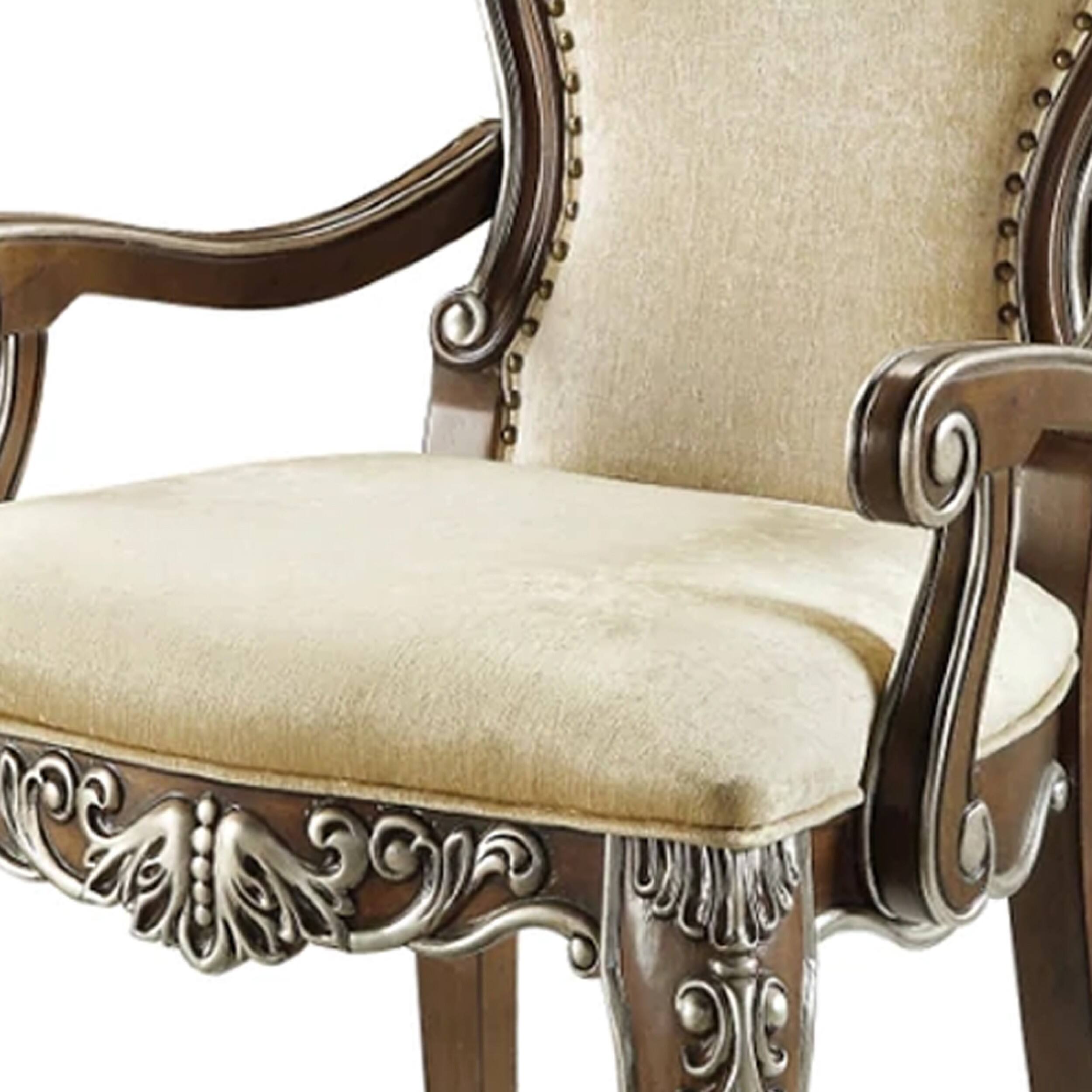 Alt View 2. Manhattan Lane - 24 Inch Classic Upholstered Armchair, Scrolled Details, Nailhead - Brown.