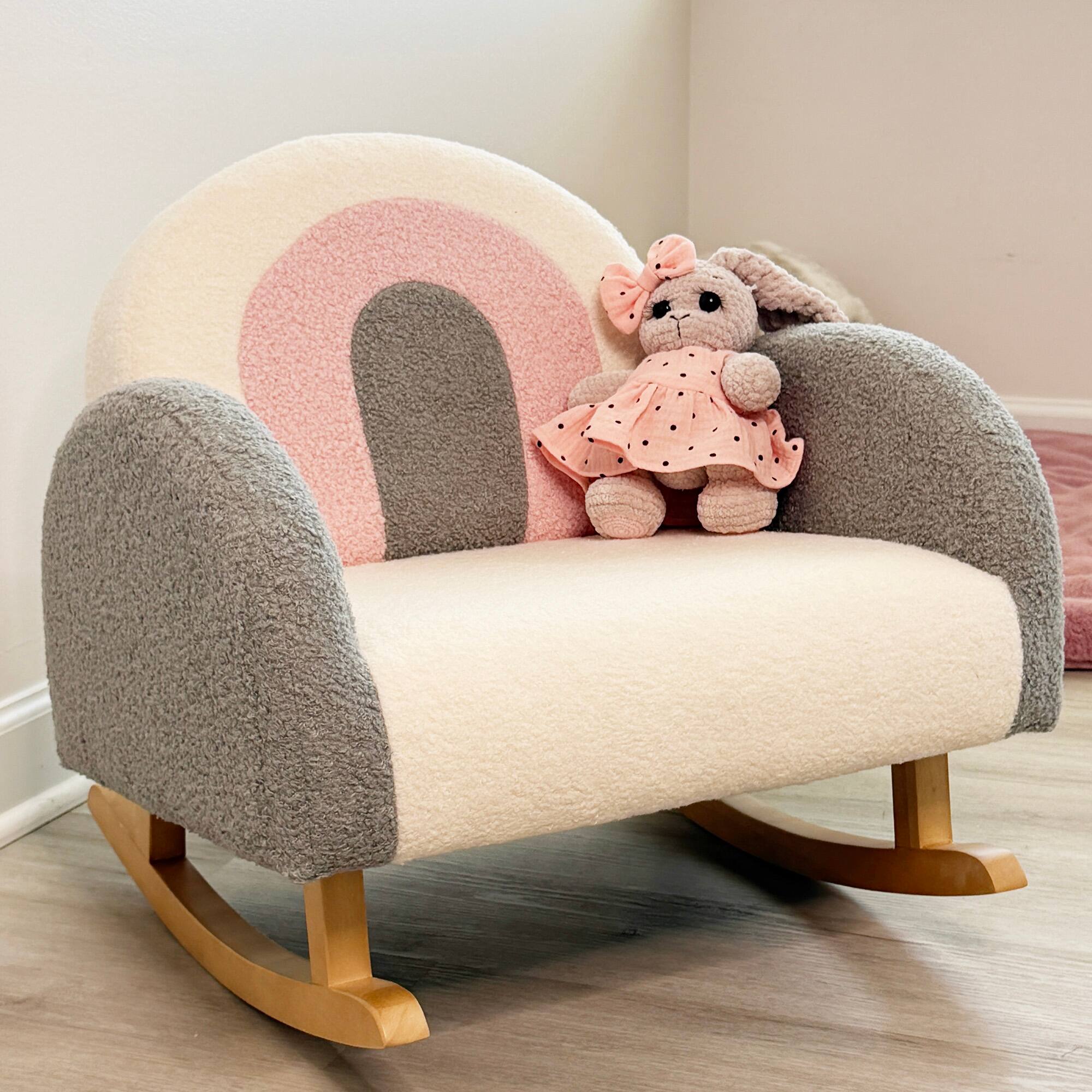Alt View 5. Qaba - Kids Sofa, Toddler Rocking Chair, Solid Wooden Frame, Faux Lamb Fleece Fabric, Kids Arm Chair, Nursery, Ages 2-3 years - Gray.