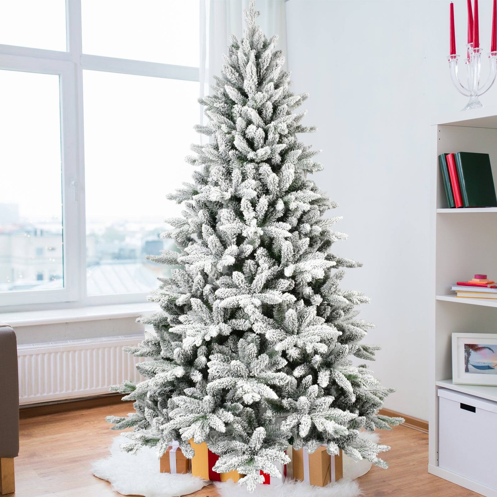 Alt View 9. Boyel Living - 7 ft. Snow Flocked Christmas Tree PE PVC Hinged 1514 Tips with Metal Stand Full Artificial Holiday Decoration - White.