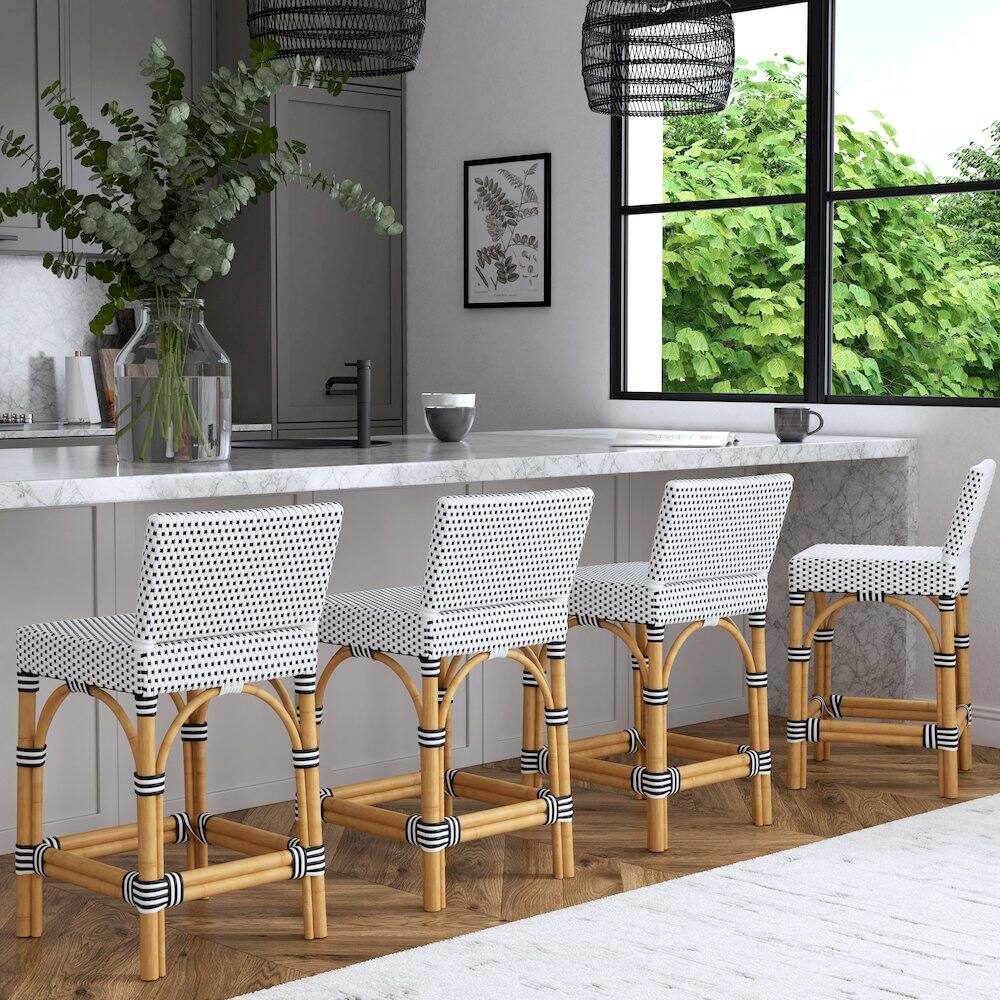 Alt View 5. Butler Specialty - Serienna Rectangular Rattan Low Back 24.5" Counter Stool - Black And White.