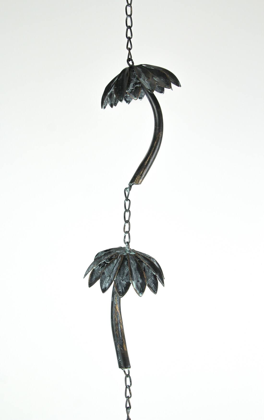 Alt View 1. Things2Die4 - Metal Tropical Palm Tree Rain Chain with Attached Hanger 72 inch - Brown.