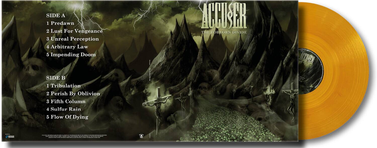 **SIDE A**  
1. Predawn  
2. Lust For Vengeance  
3. Unreal Perception  
4. Arbitrary Law  
5. Impending Doom  

**SIDE B**  
1. Tribulation  
2. Perish By Oblivion  
3. Fifth Column  
4. Sulfur Rain  
5. Flow Of Dying  

**ACCUSER**  
THE FORLORN DIVIDE