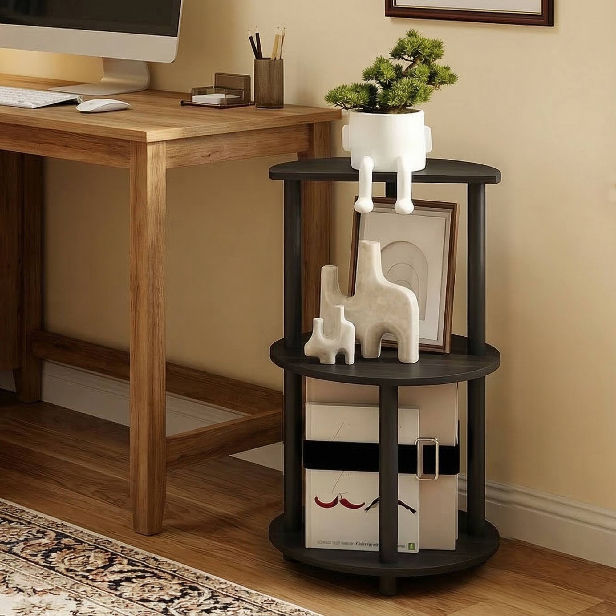 Alt View 2. Furinno - TURN-N-TUBE Side Table, Open Shelf Round End Table, Half Round Table Top Night Stand, Toolless Nightstand, Bedside Table - Espresso/Black.