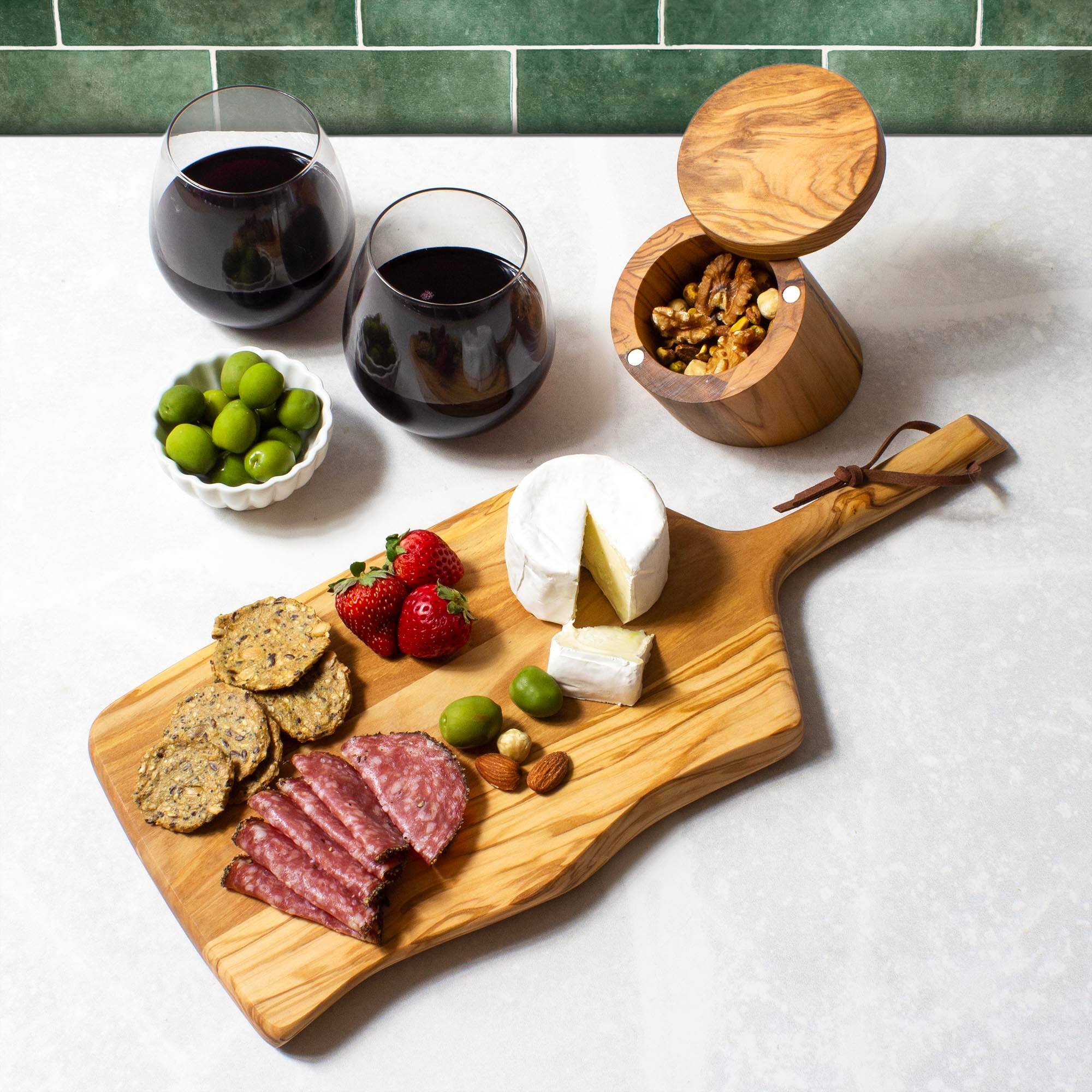 Angle. Rock & Branch - Olive Wood Charcuterie Serving Paddle.