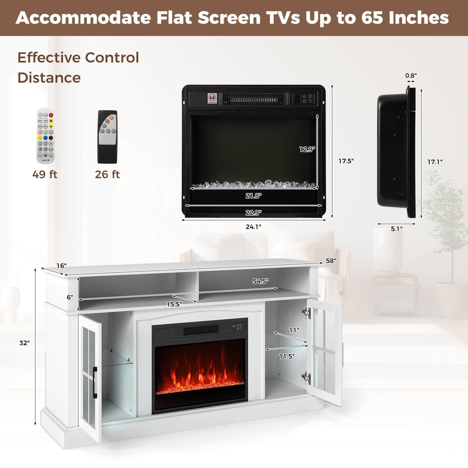 Accommodate Flat Screen TVs Up to 65 Inches

Effective Control Distance

49 ft

26 ft

12.9"

17.5"

21.8"

22.9"

24.1"

5.1"

16"

58"

54.5"

11.5"

11.5"

32"