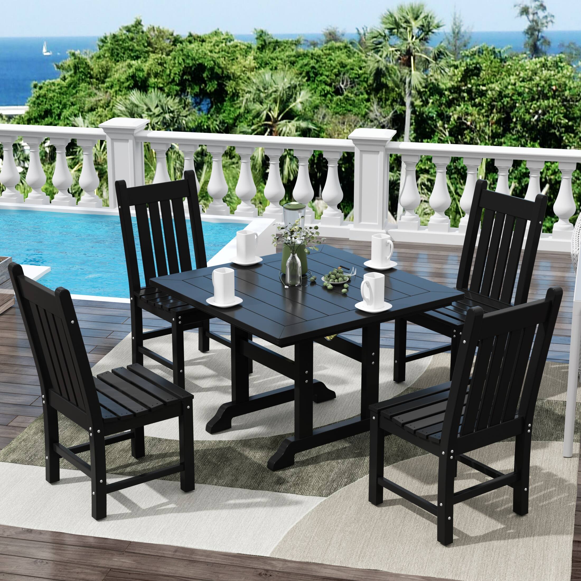 Angle. WestinTrends - WestinTrends Malibu 5 Piece Outdoor Patio Dining Set Outdoor Square Table and Chair Set - Black.