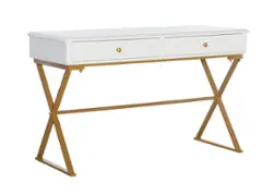 Linon Home Décor - Edmore Two-Drawer Campaign Desk - White & Gold - Front_Zoom
