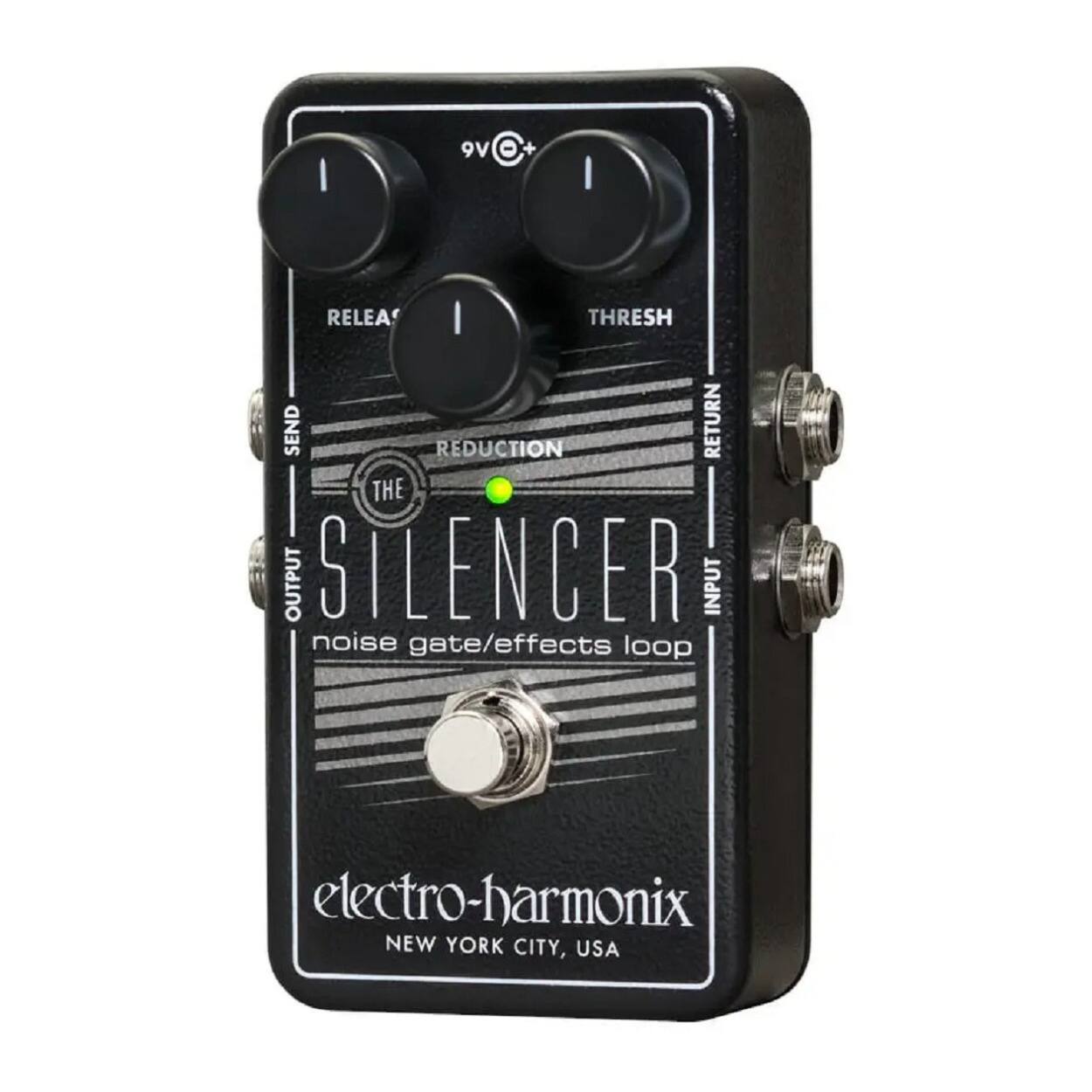 I 9V + I RELEA I THRESH SEND REDUCTION RETURN THE OUTPUT SILENCER INPUT noise gate/effects loop electro-harmonix NEW YORK CITY, USA
