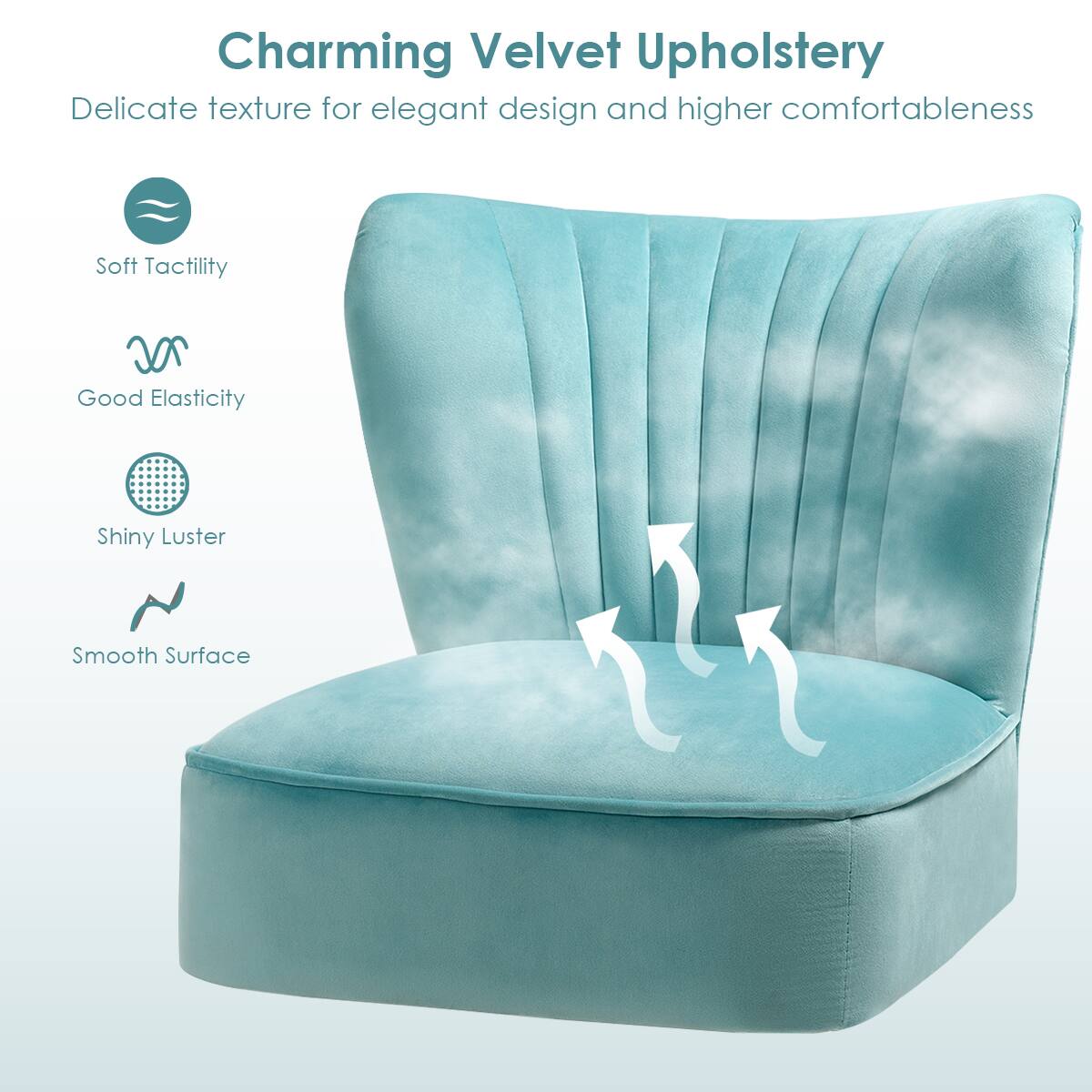 Charming Velvet Upholstery  
Delicate texture for elegant design and higher comfortableness  

- Soft Tactility  
- Good Elasticity  
- Shiny Luster  
- Smooth Surface