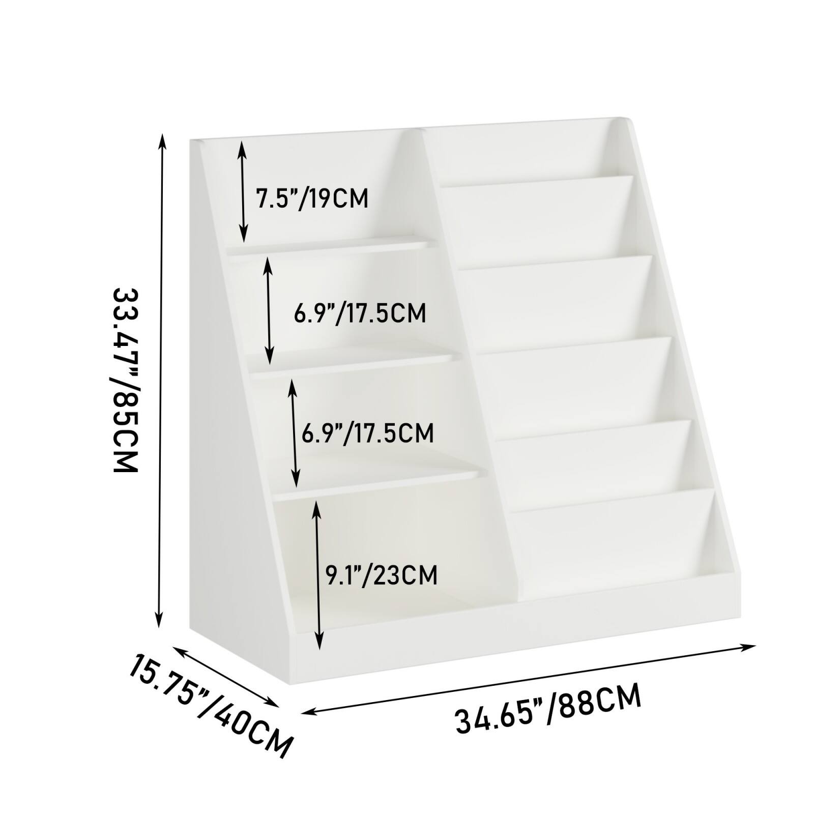 33.47"/85CM  
7.5"/19CM  
6.9"/17.5CM  
6.9"/17.5CM  
9.1"/23CM  
15.75"/40CM  
34.65"/88CM