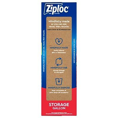 Ziploc

Mindfully made so you can use, reuse, then recycle. Learn more at SCJohnson.com.

MINDFULLY MADE
Made without BPA or Phthalates

MINDFULLY USE
Strong enough to use again

MINDFULLY DISPOSE
Bags recyclable at store drop-off locations

STORAGE GALLON