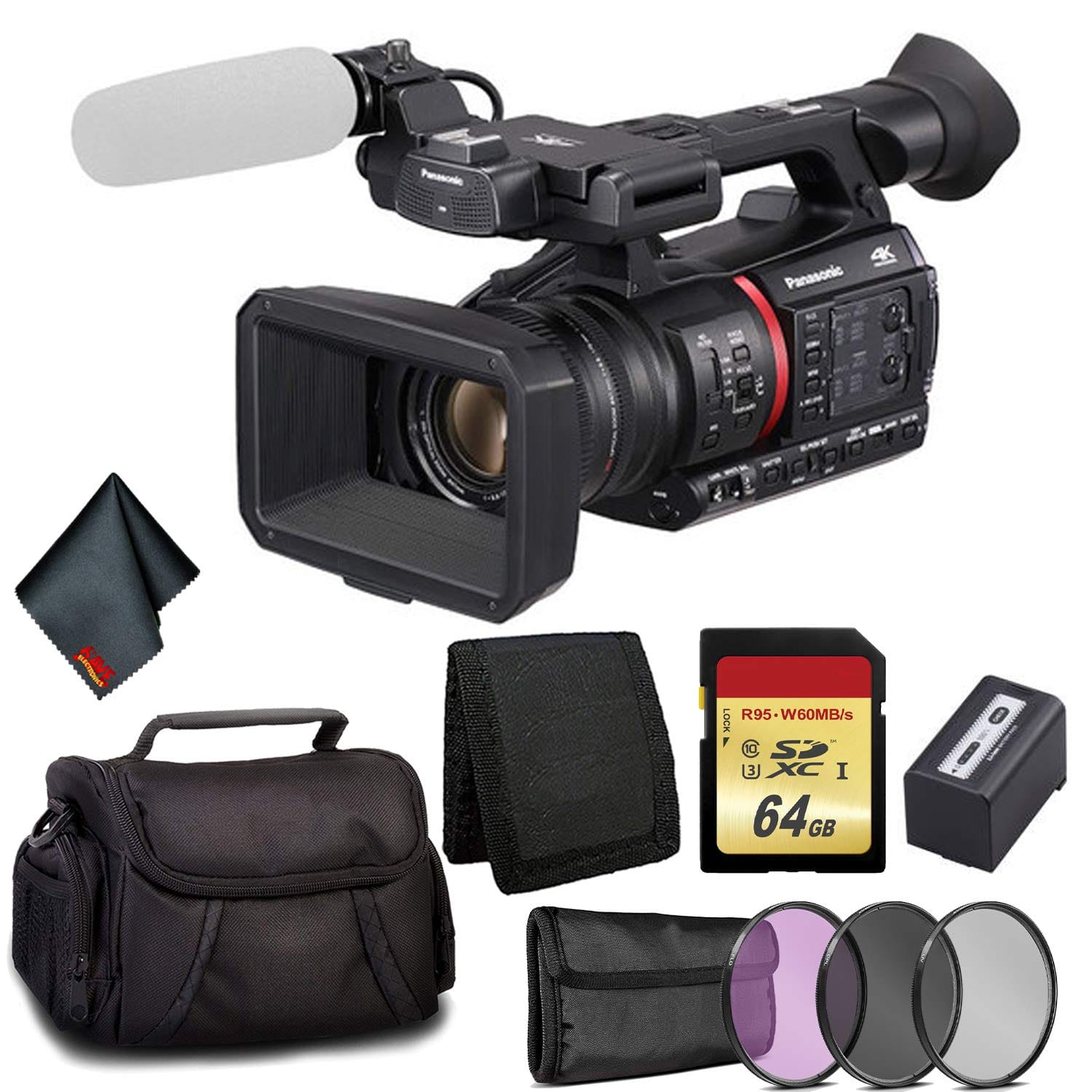 Panasonic - AG-CX350 4K Camcorder - Bundle Kit with 64GB Memory Card + 3 Pc Filter Kit + Carrying Case and More