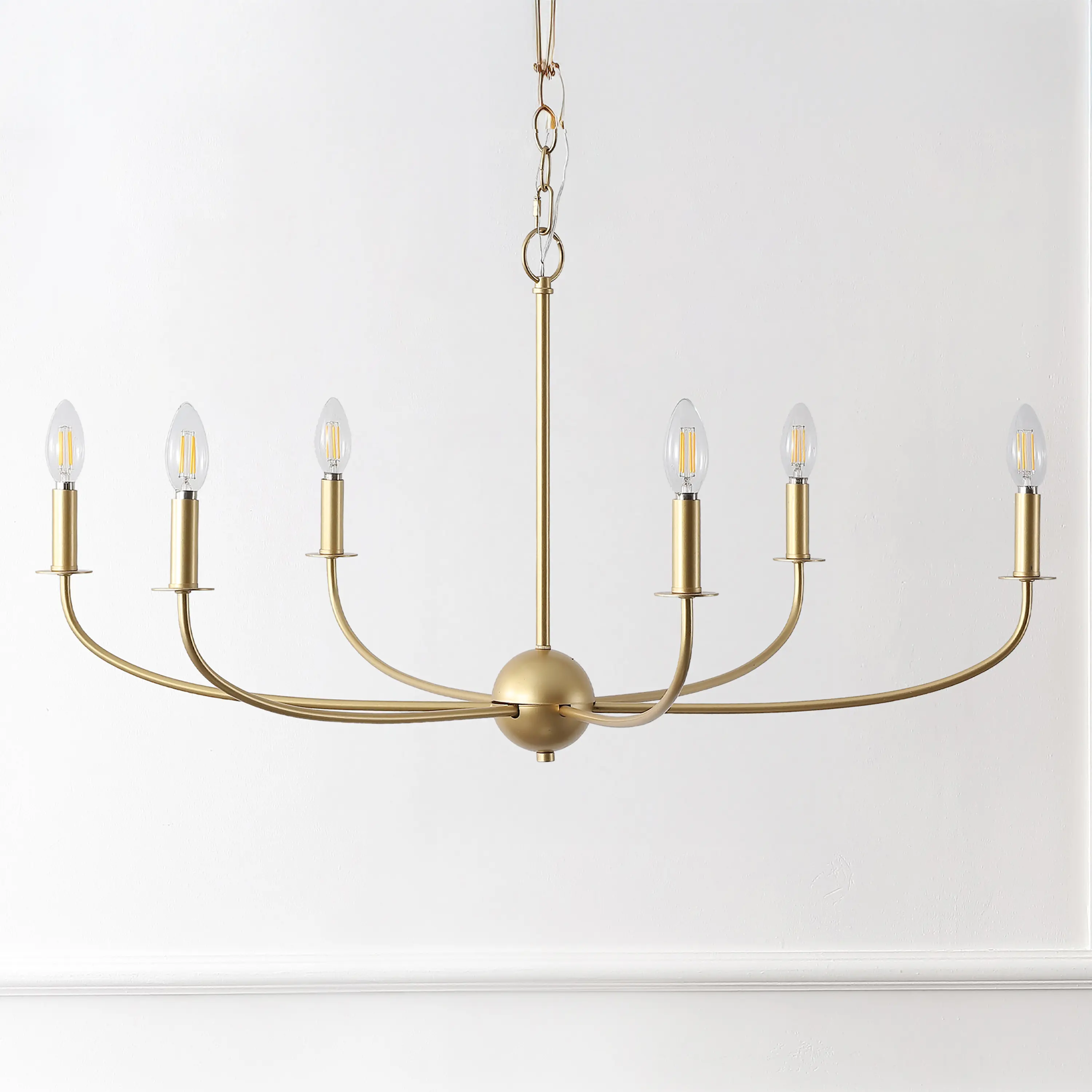 Alt View 5. Jonathan Y - Ainsley 35" 6-Light Grand Traditional Adjustable Swooping Arm Candle-Style Metal LED Chandelier, Gold Painting - Gold Painting.