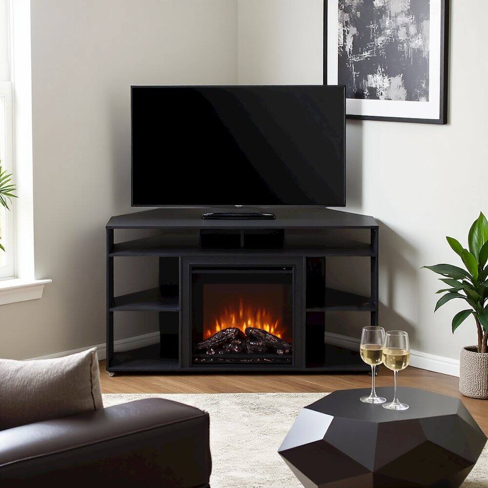 Alt View 2. FurniFact - Black 55 Inch Fireplace TV Stand with Five Shelves and Electric Flame Display - Brown.