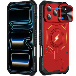 UUCOVER - Magnetic Case for Apple iPhone 18 Pro Max,Shockproof TPU+PC Case Compatible with MagSafe Rugged Sliding Lens Cover - Red