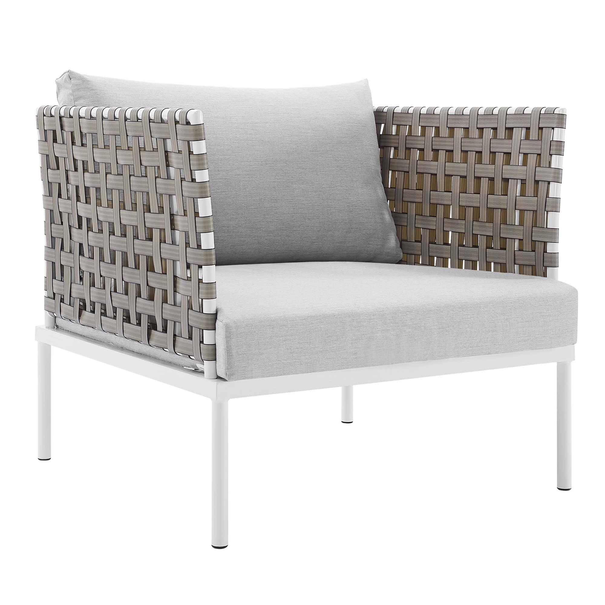 Angle. Modway - Harmony Sunbrella® Basket Weave Outdoor Patio Aluminum Armchair by Modway - Tan Gray.
