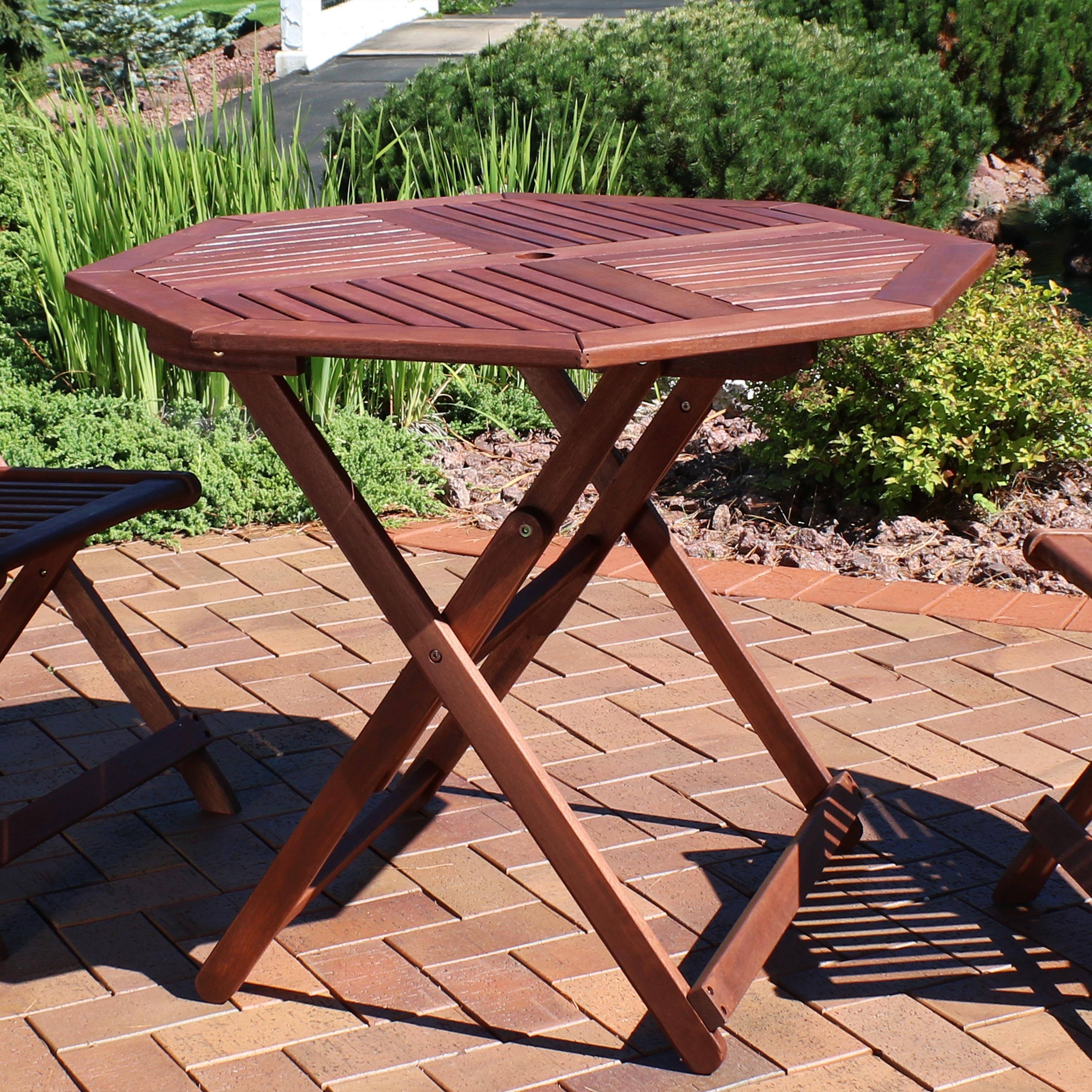 Alt View 2. Sunnydaze - 35.5 in Meranti Wood Folding Octagon Patio Dining Table - Brown.