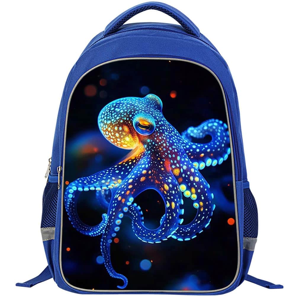 Pacoar Cade - 3 Backpack 3d Reflective 600d Polyester & Dual Zippers 17" Bookbag With Design For 6-18 Headphone Space Style School - 20##octopus