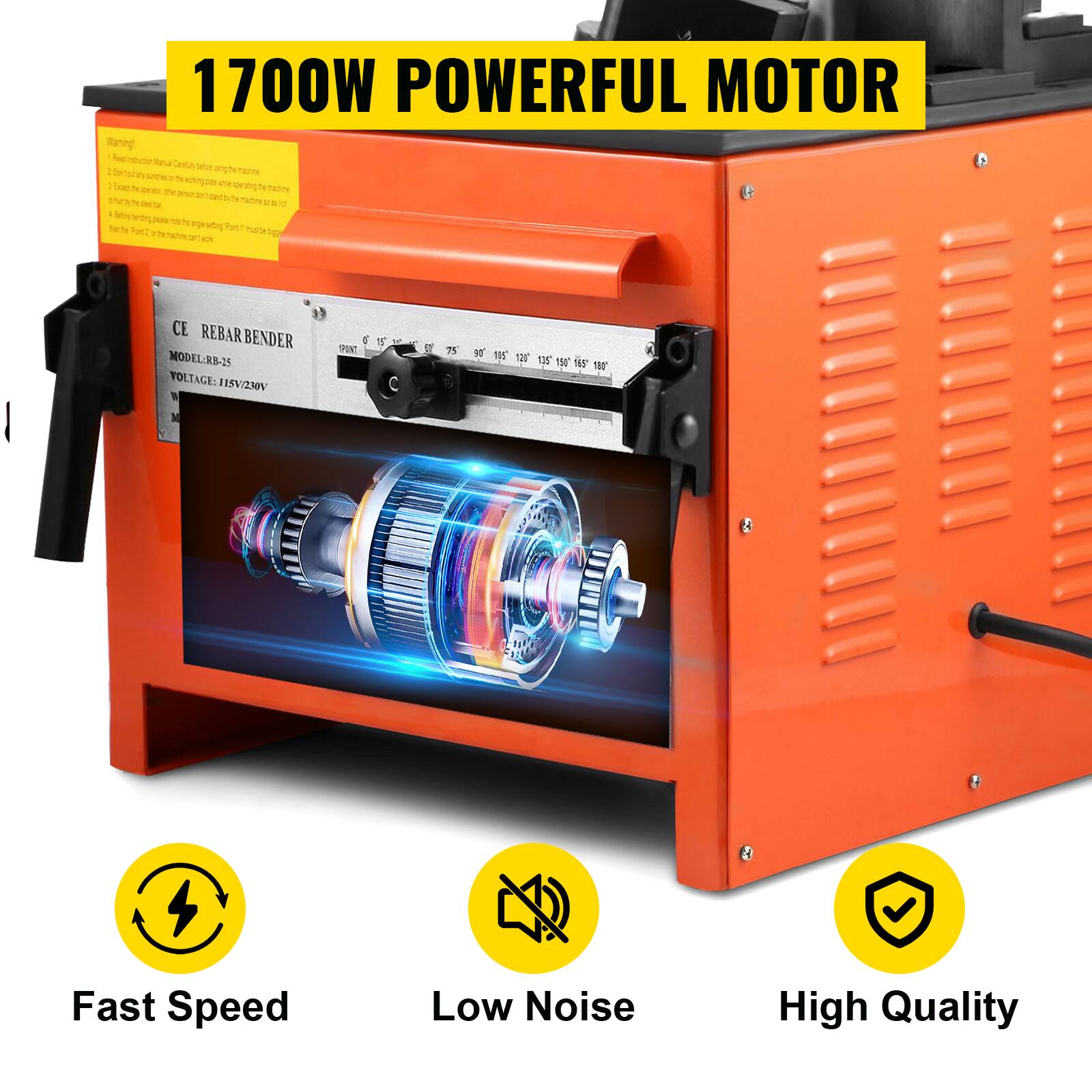 1700W POWERFUL MOTOR

CE REBARBENDER MODEL: RB-25
VOLTAGE: 115V/230V

Fast Speed
Low Noise
High Quality
