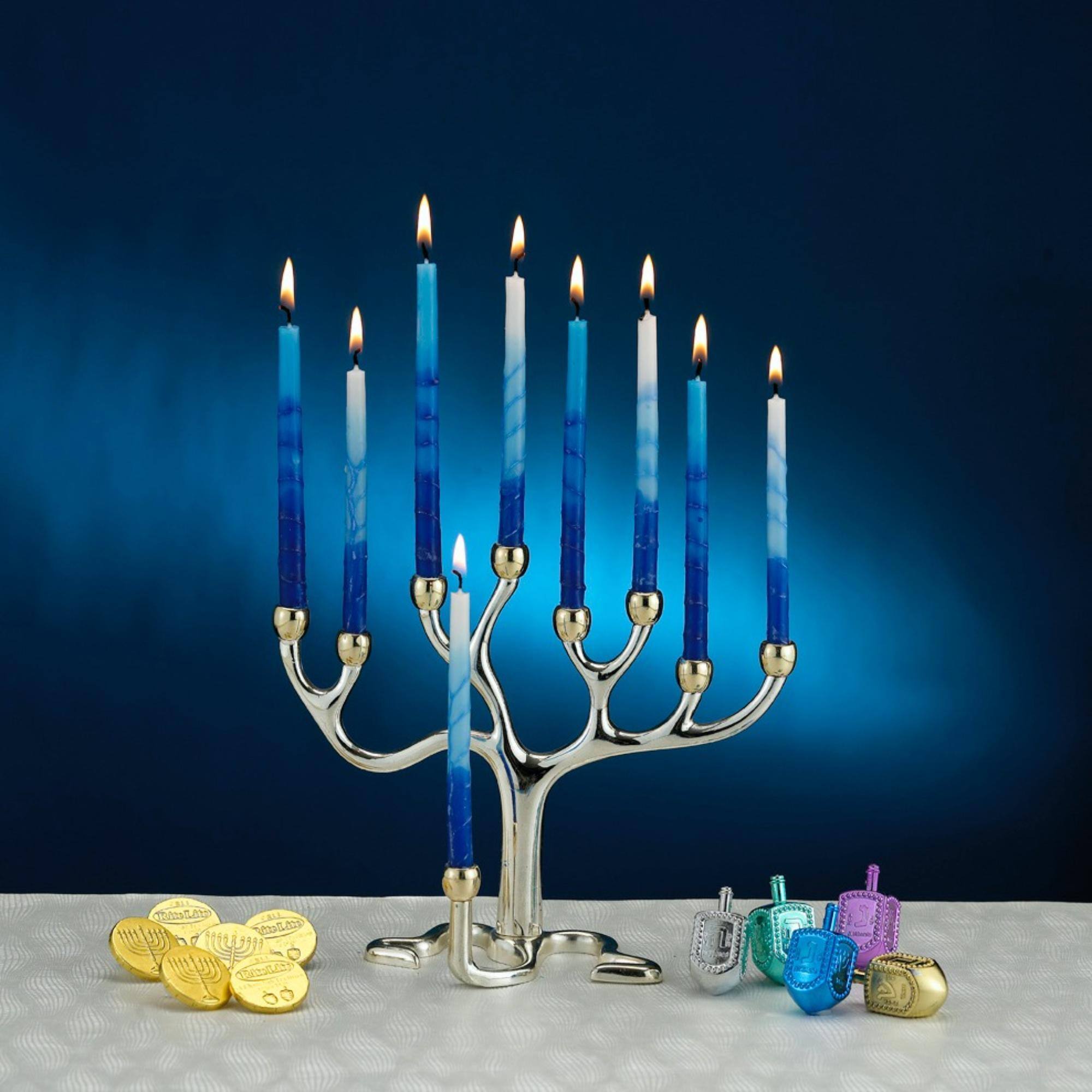 Alt View 2. Rite Lite - Blue and White Hanukkah Premium Hand Dipped Candles 5" - Blue.