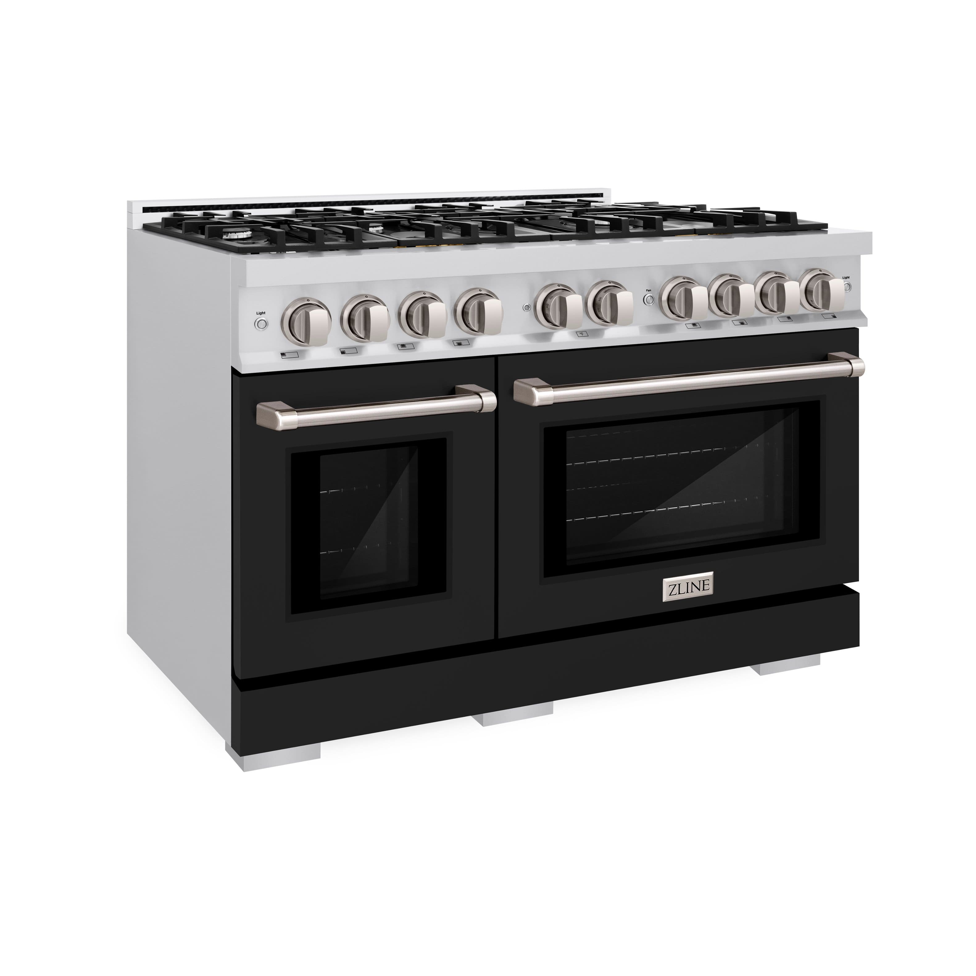 ZLINE - 48 in. 6.7 cu. ft. Freestanding Select Double Oven Gas Range w/ 8 Burner Cooktop & Black Matte Doors (HGR-BLM-48) - Stainless Steel - Front_Zoom