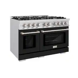 ZLINE - 48 in. 6.7 cu. ft. Freestanding Select Double Oven Gas Range w/ 8 Burner Cooktop & Black Matte Doors (HGR-BLM-48) - Stainless Steel
