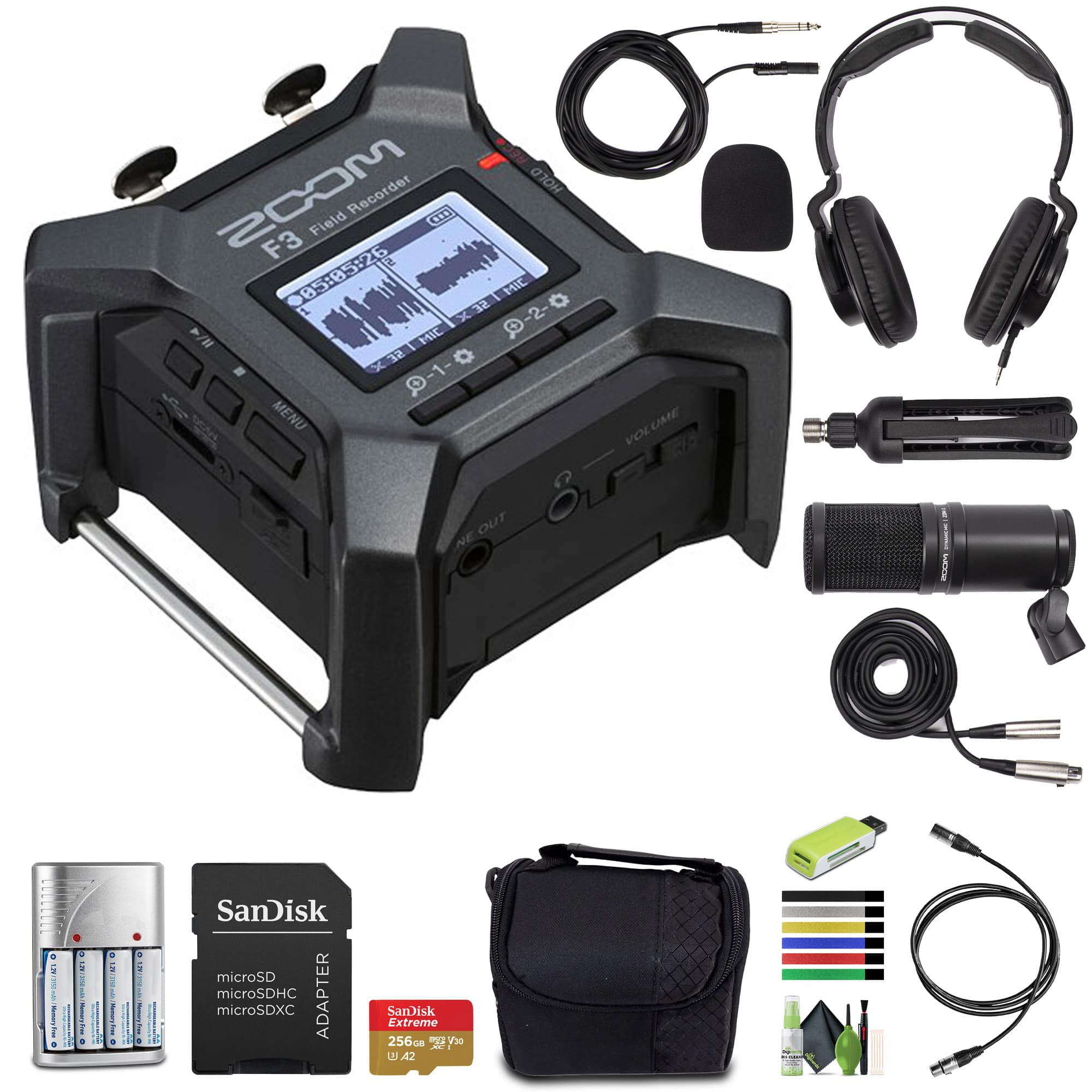 Zoom F3 Professional Field Recorder with Headphones and More