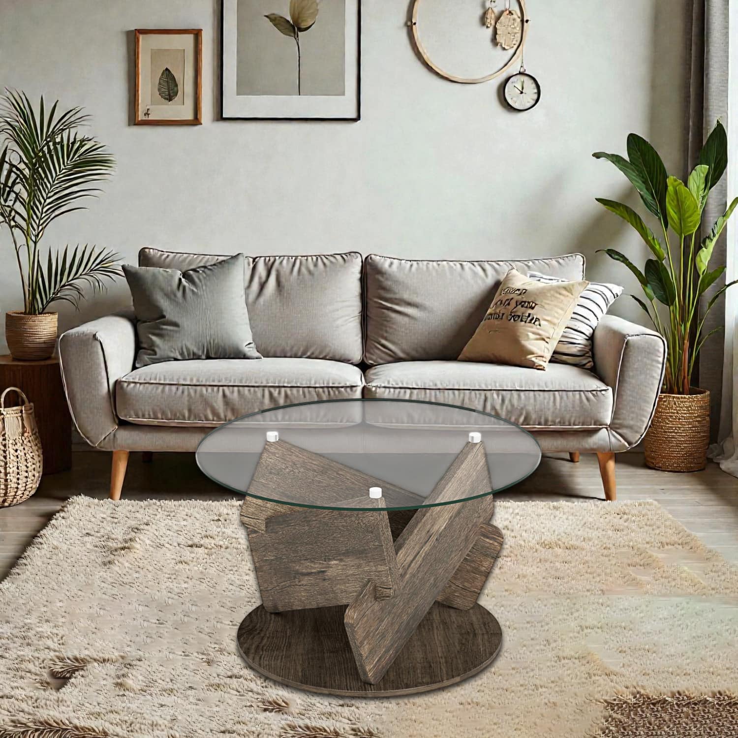 Hivvago - Modern Round 32" Coffee Table Featuring a Smooth Glass Top - Gray