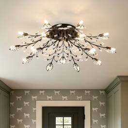 Loheer - 15 Light Crystal Chandelier Matte Black Modern Farmhouse Dining Room Ceiling Light