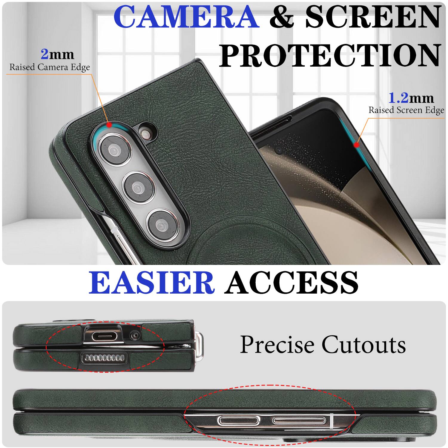 CAMERA & SCREEN PROTECTION  
2mm Raised Camera Edge  
1.2mm Raised Screen Edge  

EASIER ACCESS  
Precise Cutouts