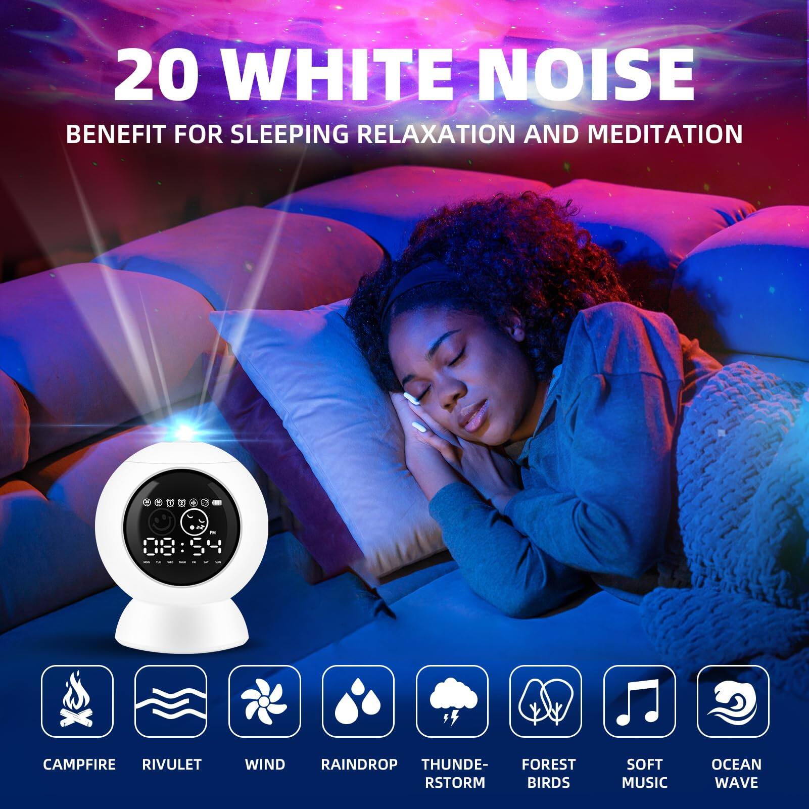 20 WHITE NOISE  
BENEFIT FOR SLEEPING RELAXATION AND MEDITATION  

08:54  

CAMPFIRE  
RIVULET  
WIND  
RAINDROP  
THUNDERSTORM  
FOREST BIRDS  
SOFT MUSIC  
OCEAN WAVE