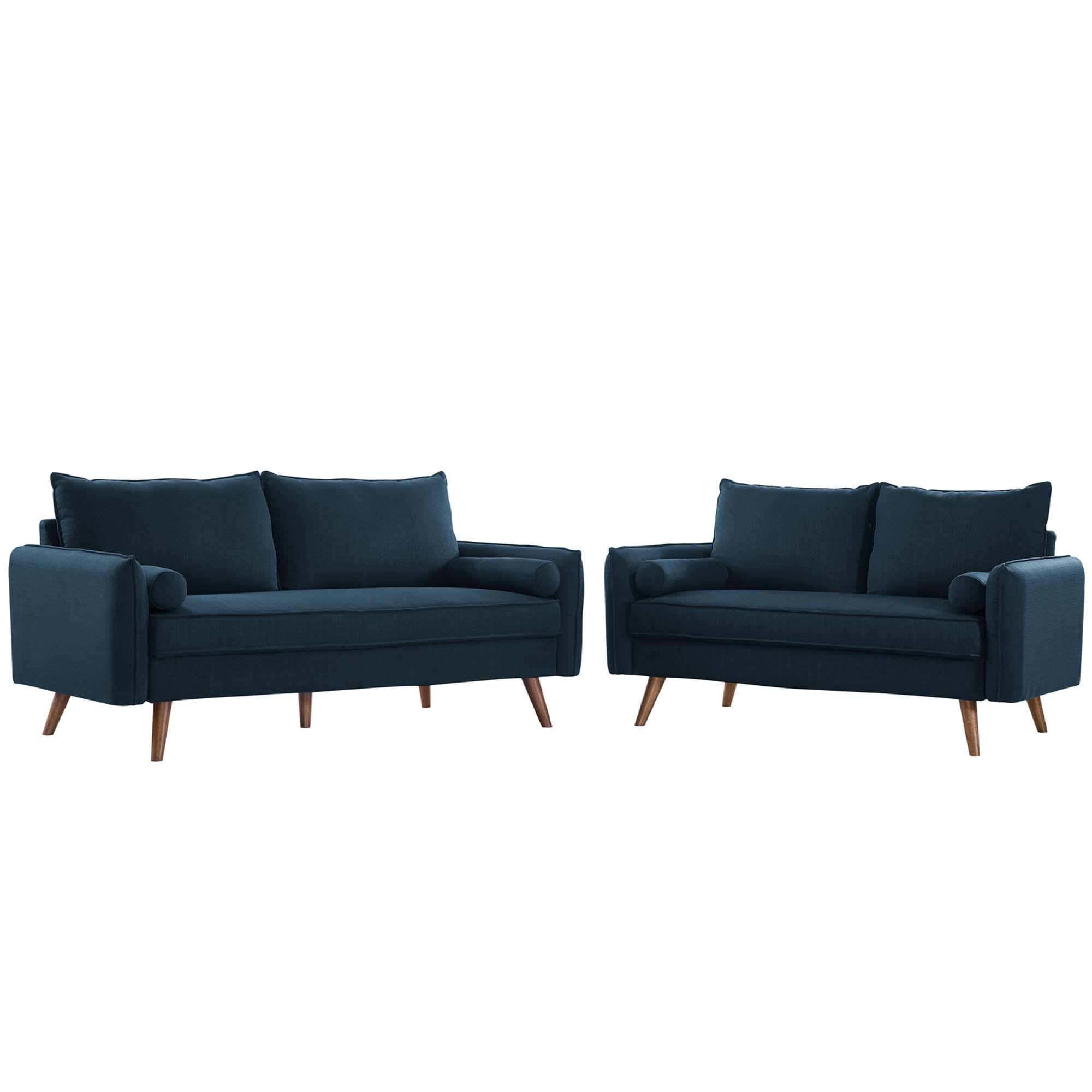 Revive Upholstered Fabric Sofa and Loveseat Set by Modway - Blue