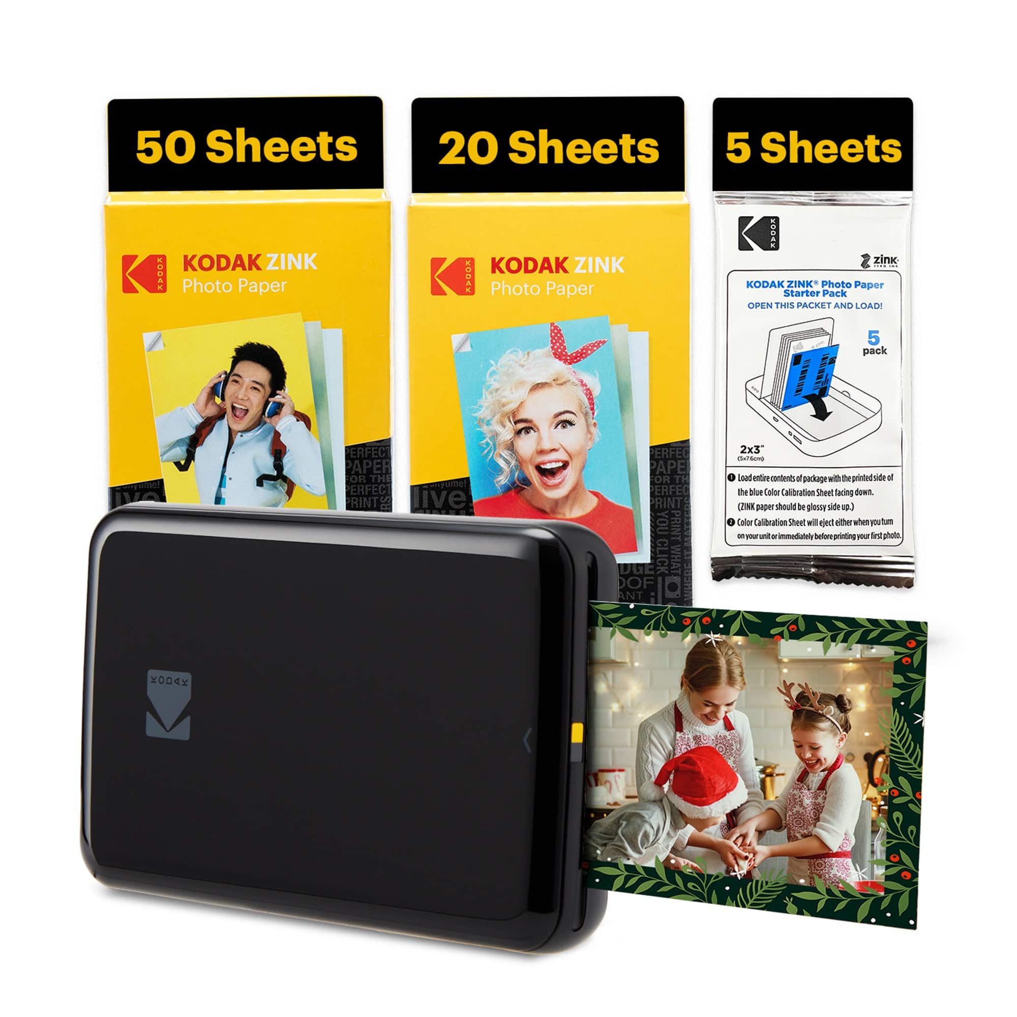Kodak - Step Mobile Instant Photo Printer 2x3" & Zink Photo Paper (75 Sheets) Bundle - Black