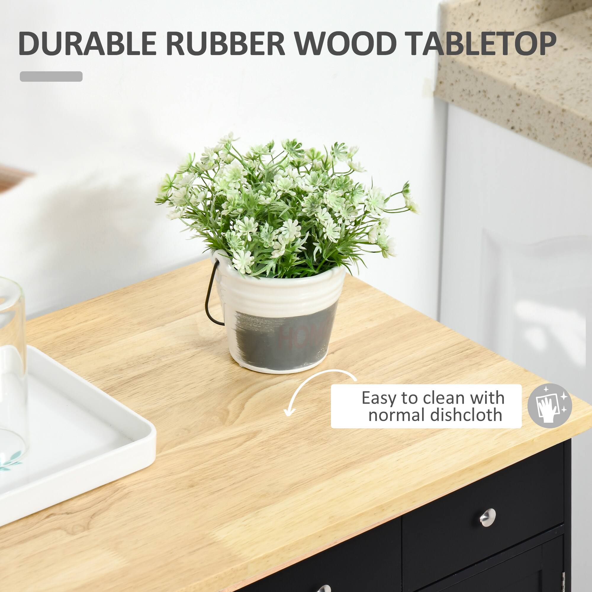 DURABLE RUBBER WOOD TABLETOP

Easy to clean with normal dishcloth