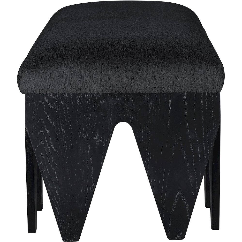 Alt View 3. Meridian Furniture - Altair Black Velour Fur Fabric Bench - Black.
