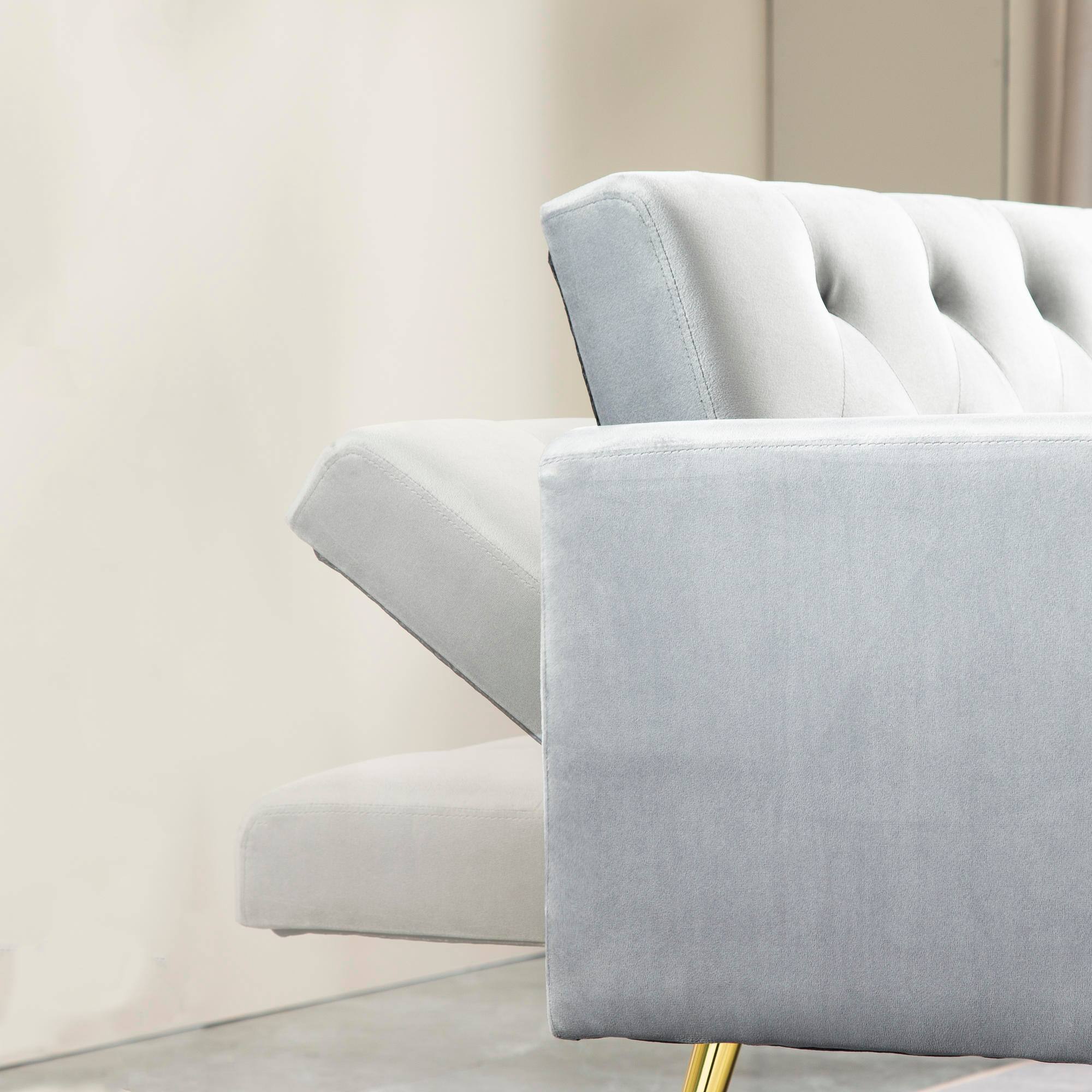 Alt View 5. Meqiodas - Convertible Sofa Bed Modern Futon Set, Velvet Foldable Reclining Loveseat, Three Adjustment Angles, Easy Assembly - GREY.