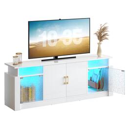 Bestier - Modern 55-70" TV Stand with RGB LED, spacious storage, adjustable shelves & glossy acrylic doors for living room/bedroom - White